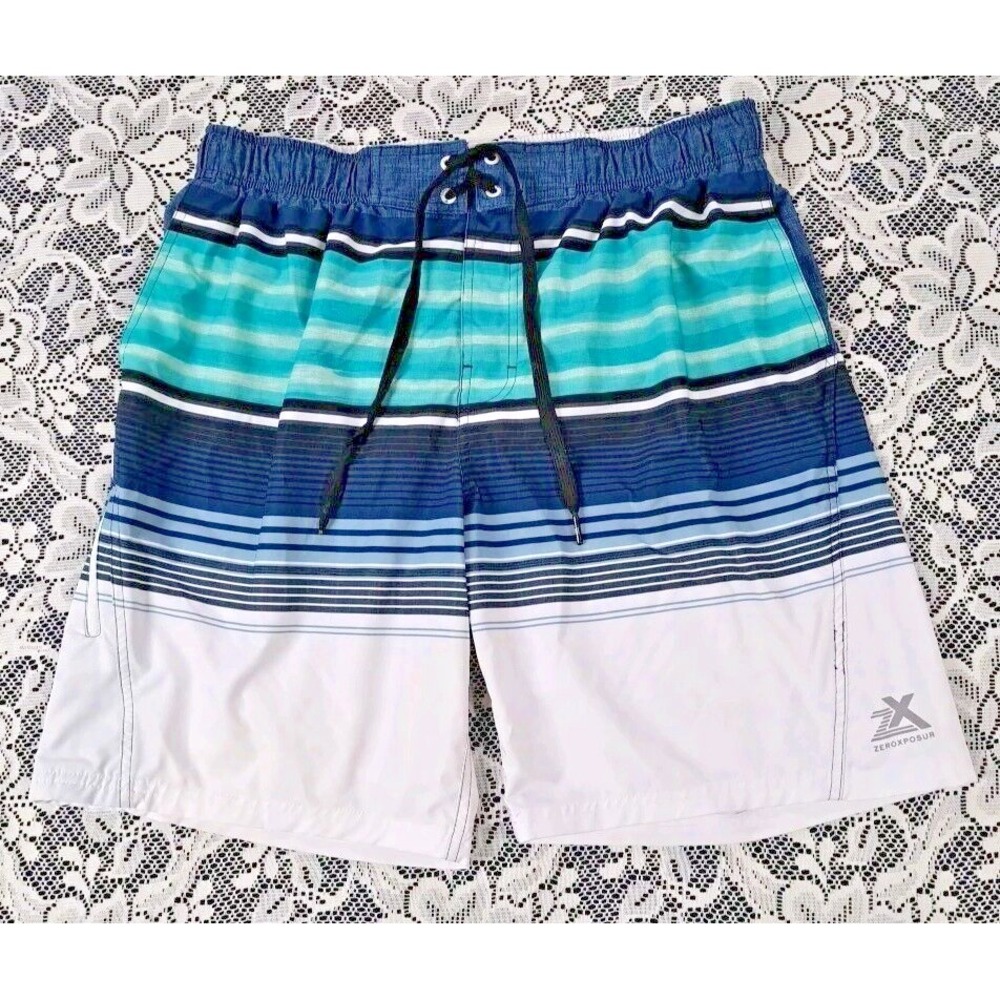 Zeroxposure‎ Swim Shorts Men's XL Lining Pockets Hook & Loop Fly Elastic Waist